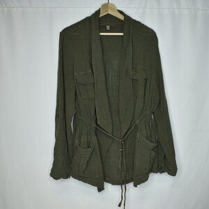 Torrid Women's Cardigan Olive Green Tie Open Front Cinch Lightweight Cotton